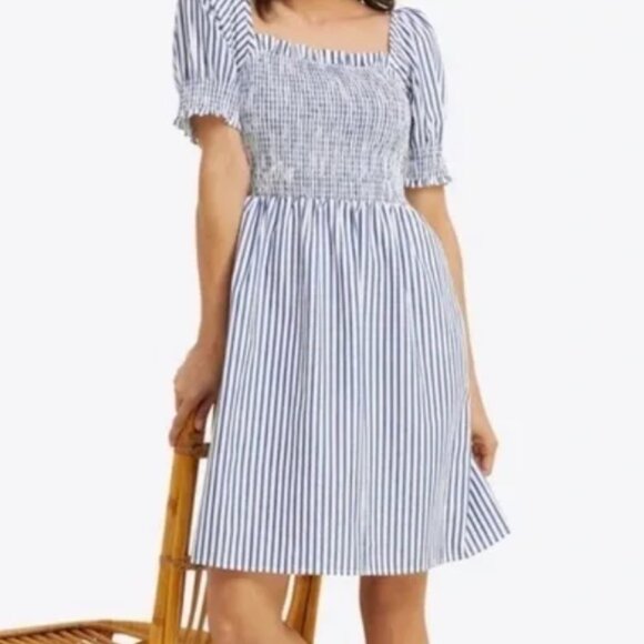 Draper James Dresses & Skirts - Draper James "Cam" Navy Blue and White Striped Smocked Midi Dress 2X